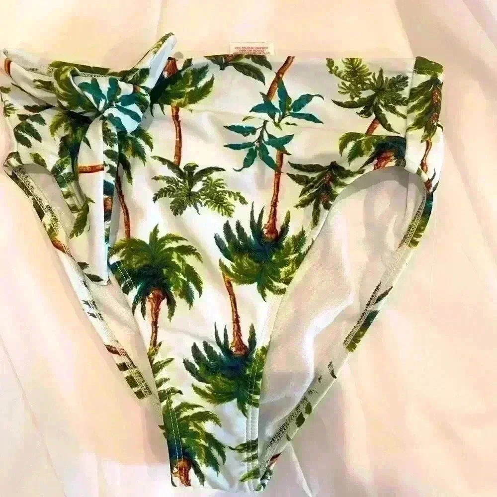 NWOT XHILARATION PALM TREES PRINT SWIM HIGH WAISTED BOTTOMS SZ S